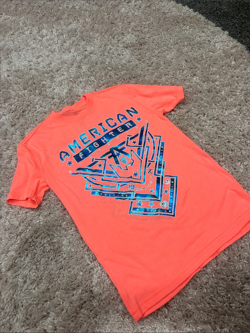 Boys American Fighter Bright Orange Tee with Blue Graphic